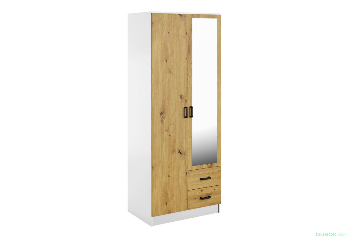 Skříň Kami se zrcadlem 2D2S bílá / dub artisan