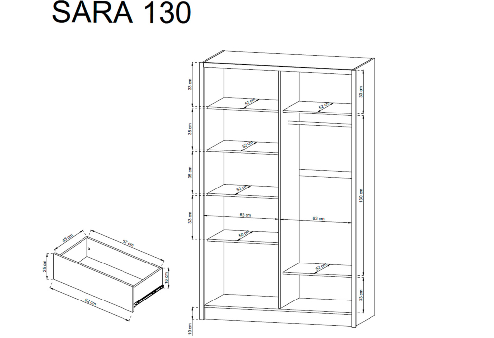 Skříň Sara 130 bílý / dub artysan