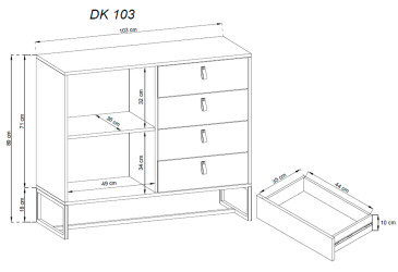 Fotografie Komoda DK103 dub ribbeck / černý kámen