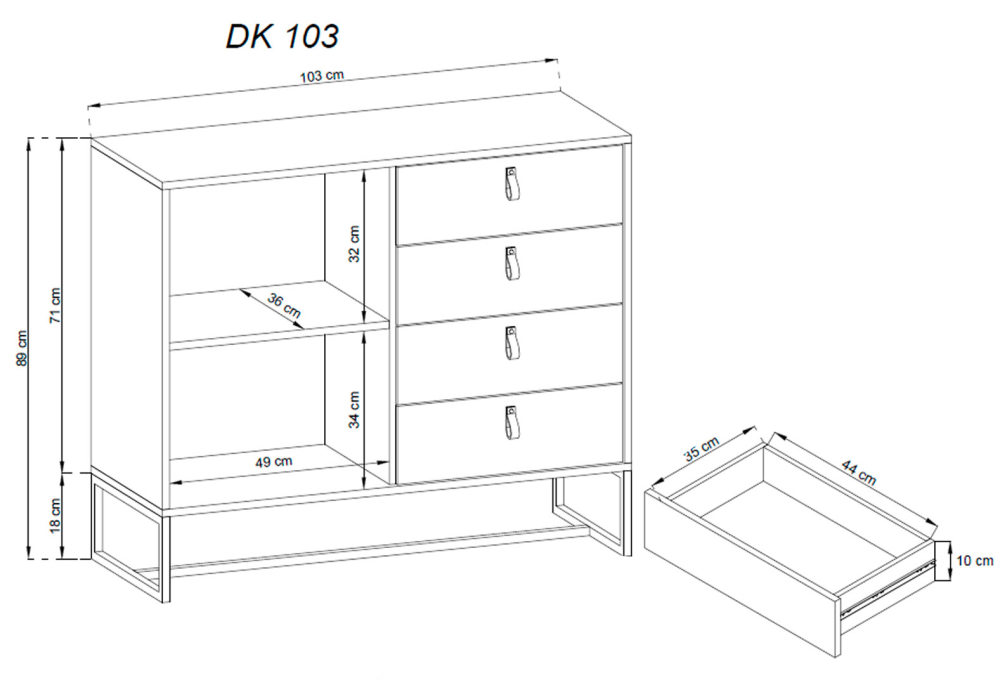 Komoda DK103 dub ribbeck / černý kámen Dark