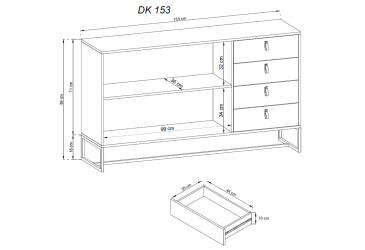 Fotografie Komoda DK153 dub ribbeck / černý kámen