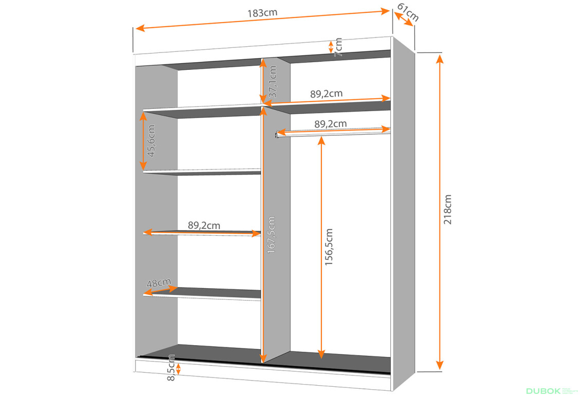 Fotografie 3 - Skříň Multi 20, 183 bílá + fasáda bílý lesk + zrcadlo