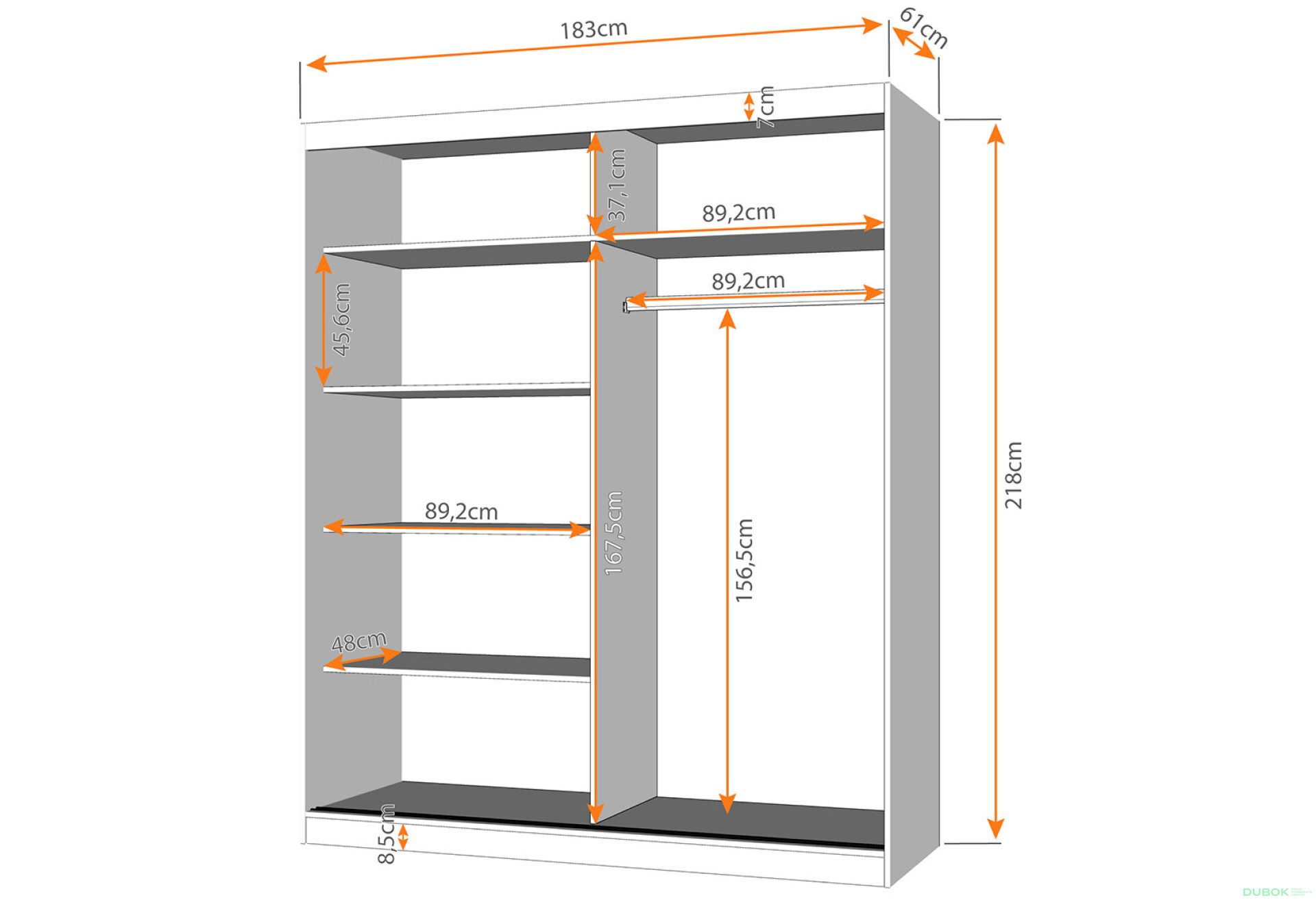 Fotografie 3 - Skříň Multi 20, 183 šedá + fasáda bílý lesk + zrcadlo