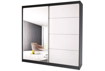 Skříň Multi 35, 203 šedá + fasáda bílý lesk + zrcadlo