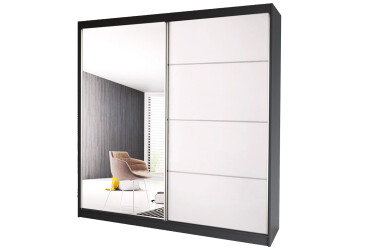 Skříň Multi 35, 183 šedá + fasáda bílý lesk + zrcadlo