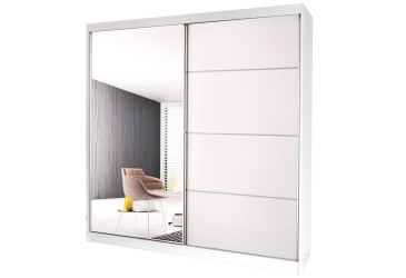 Skříň Multi 35, 183 bílá + fasáda bílý lesk + zrcadlo
