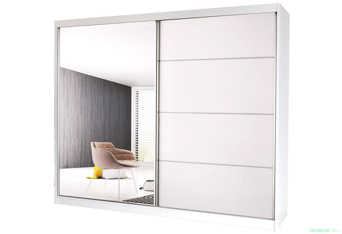 Skříň Multi 35, 233 bílá + fasáda bílý lesk + zrcadlo