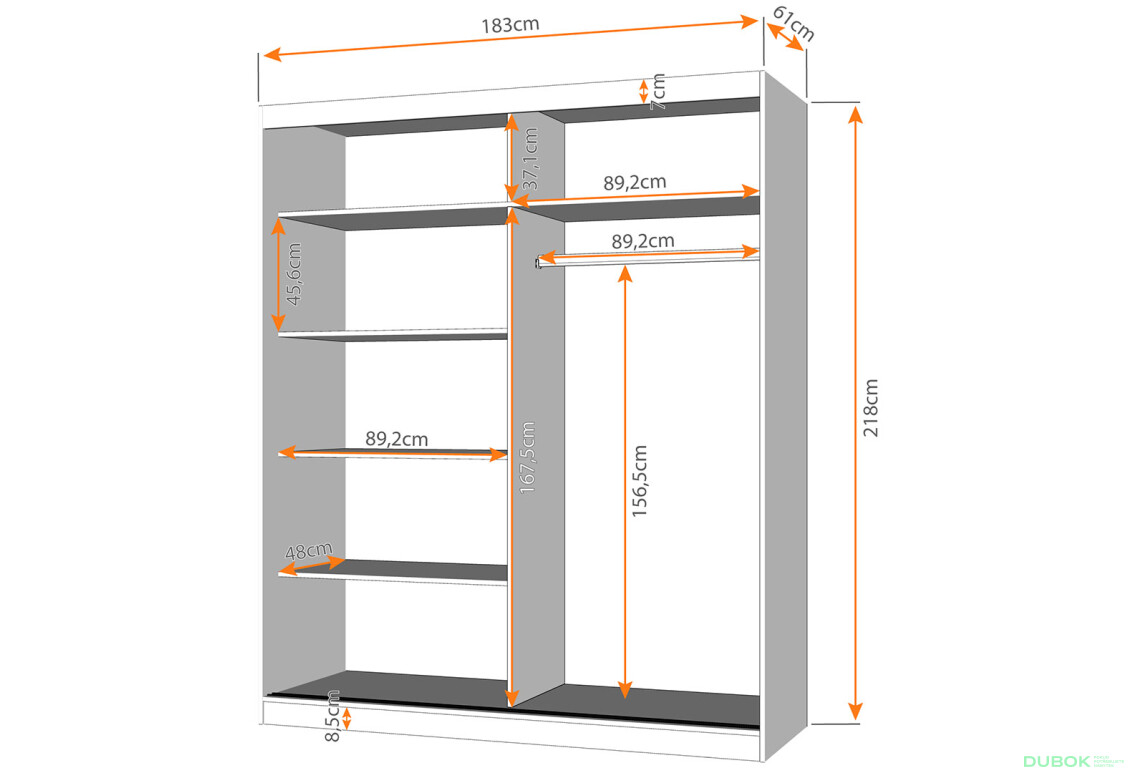 Fotografie 3 - Skříň Multi 31, 183 bílá + fasáda černý lesk + zrcadlo