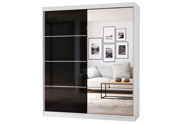 Skříň Multi 31, 183 bílá + fasáda černý lesk + zrcadlo