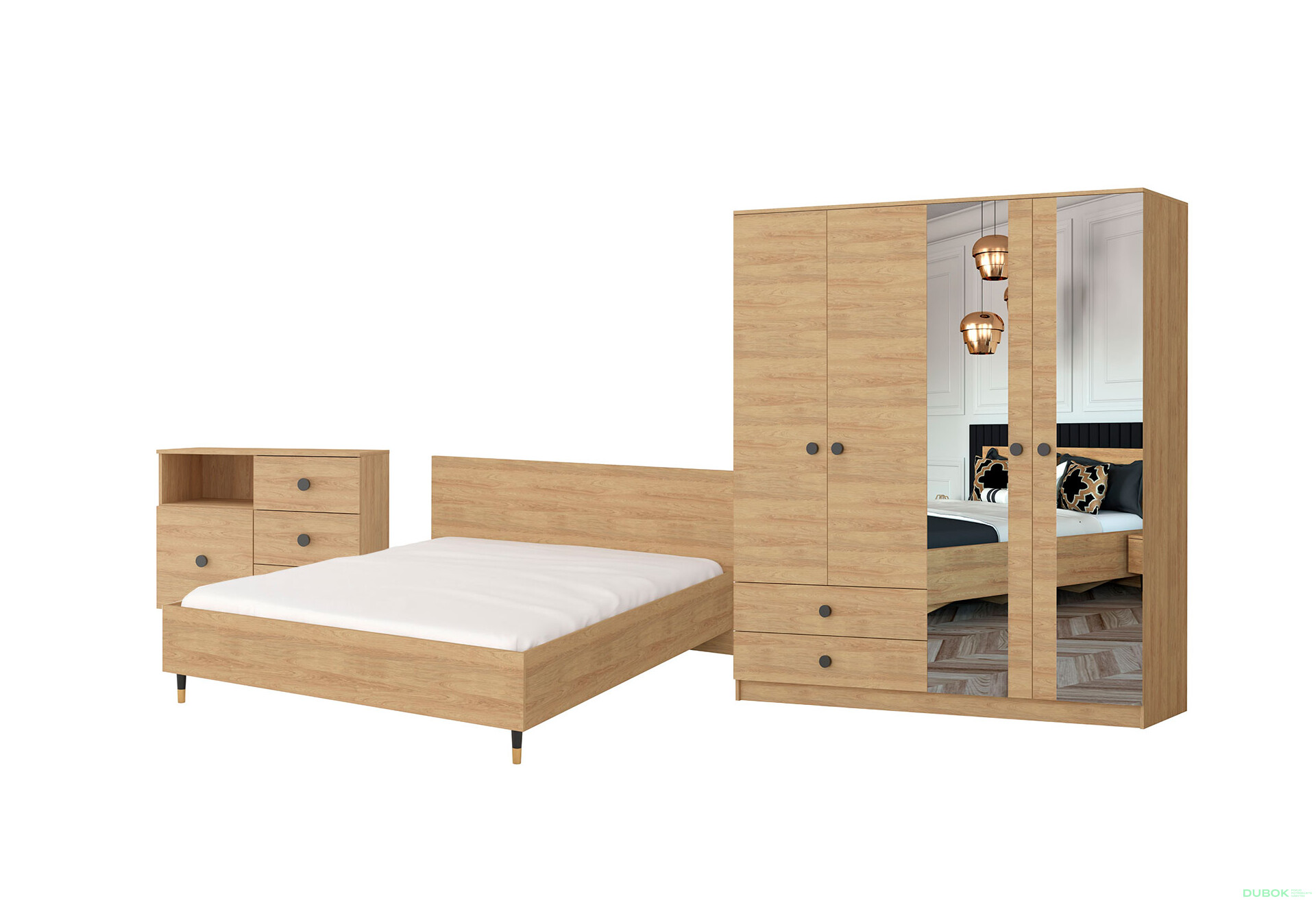 Fotografie 2 - Série do ložnice Ložnice Lux hickory přírodní + černá