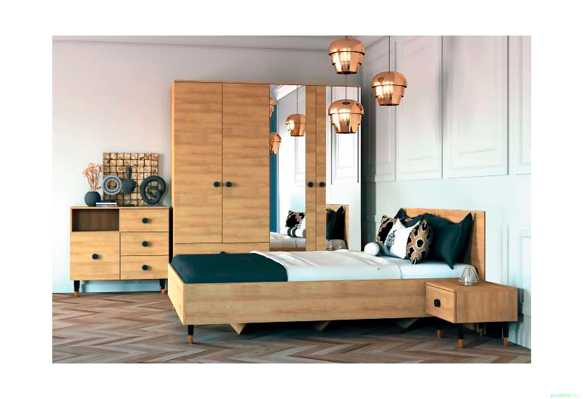 Fotografie 1 - Série do ložnice Ložnice Lux hickory přírodní + černá