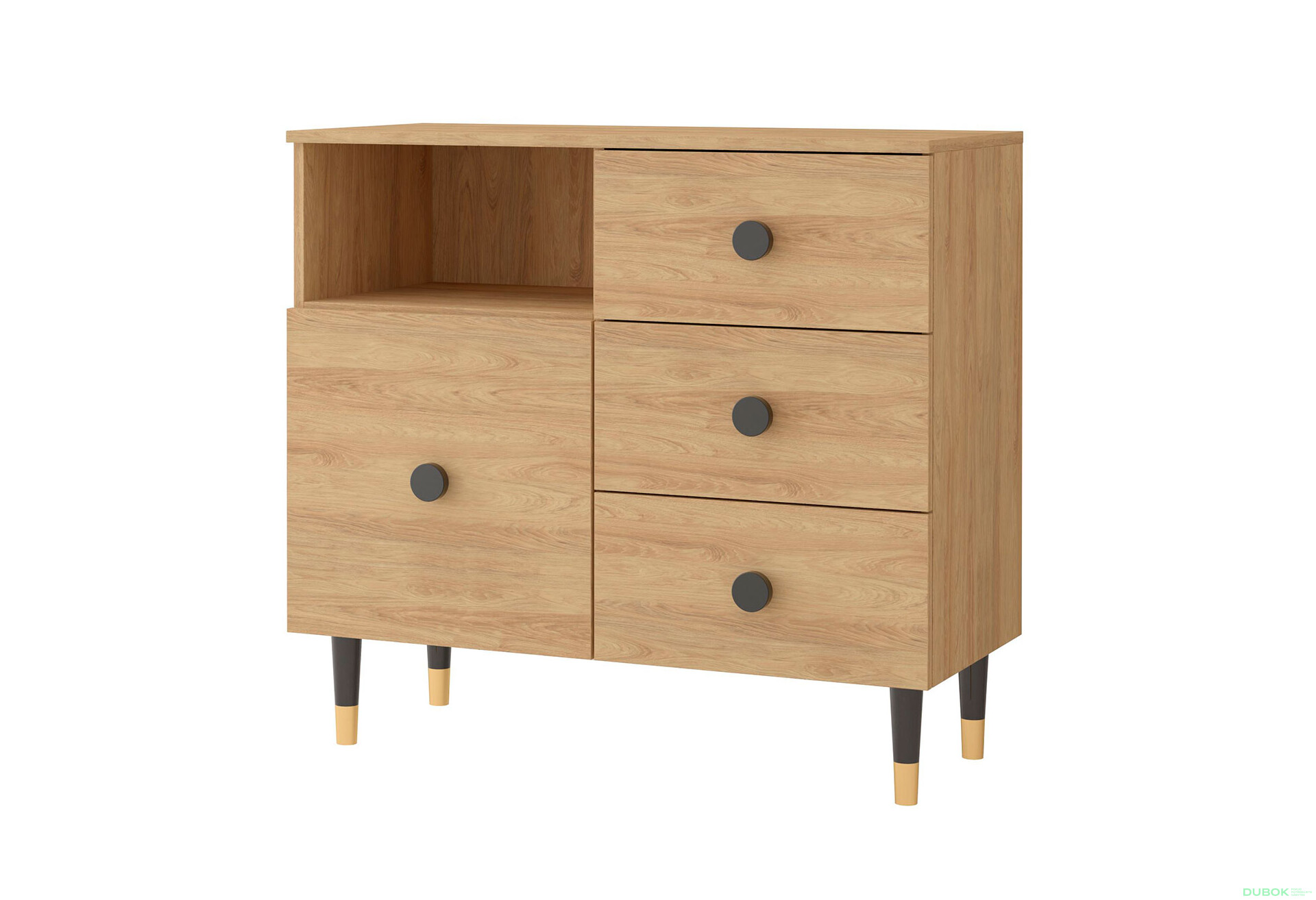 Fotografie 1 - Komoda 1D3S Lux hickory přírodní + černá Idczak meble