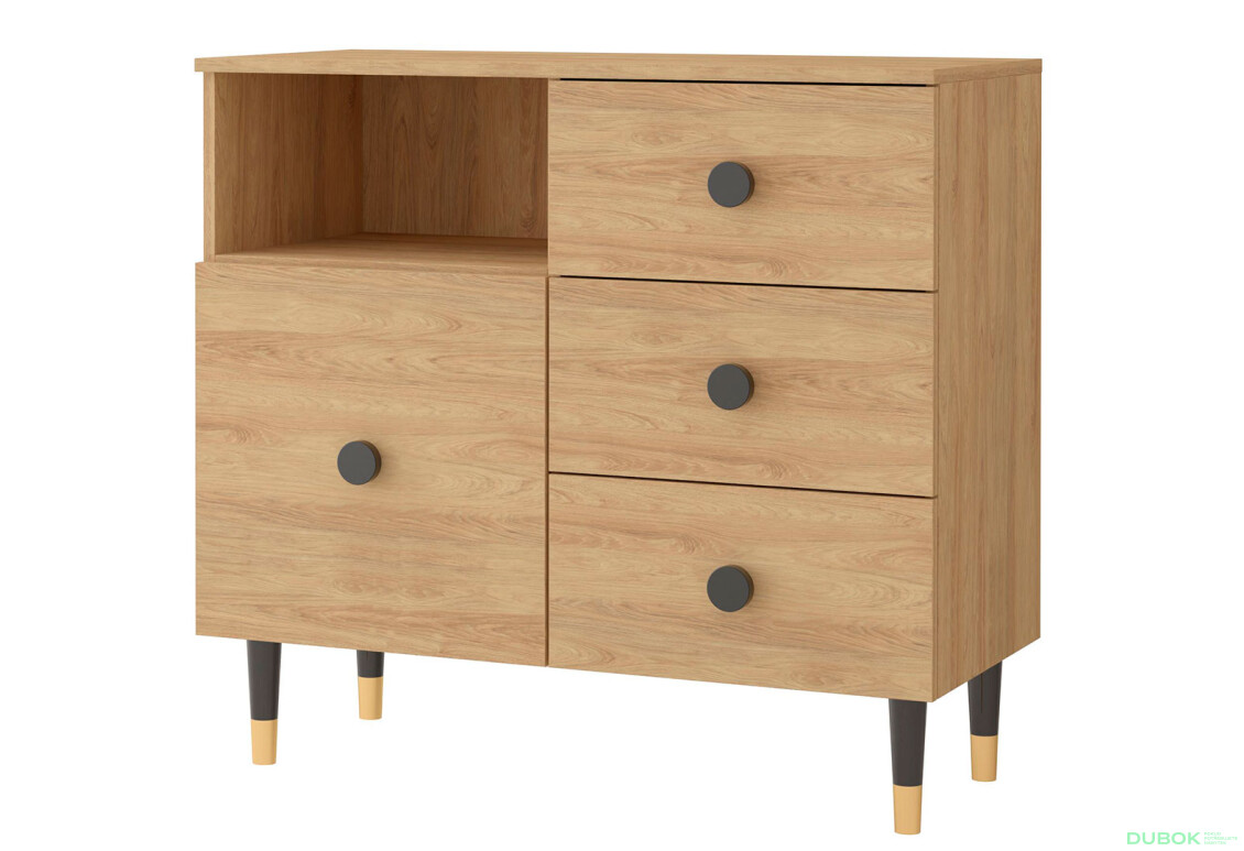 Komoda 1D3S Lux hickory přírodní + černá Idczak meble