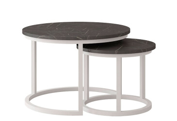 Konferenční stolek Toronto 50x42 + 70x46 bílý / mramor pietra černý