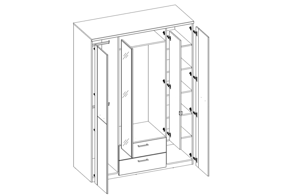 Skříň čtyřdveřová se zrcadlem a 2 zásuvkami Doorset Dub navarra