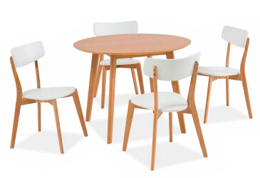 Stůl Mosso 90 + 4 židle Mosso, barva: dub / bílý