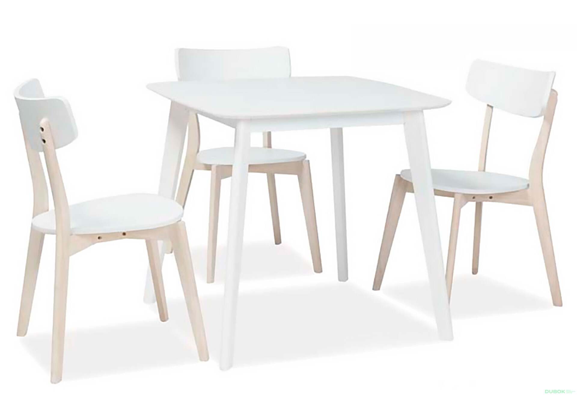 Fotografie 1 - Stůl Sigma 80x80 bílý + 3 židle Tibi bělený dub / bílý