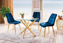 Fotografie 1 - Stůl Agis 90 zlato + 3 židle Chic Velvet tmavě modrá Bluvel 86 / zlatý kov