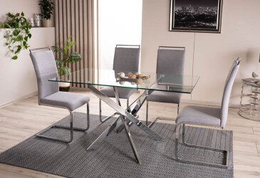 Stůl Agis II 140x80 transparentní + 4 židle H-441 šedý 97 / Chrome