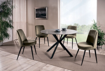 Stůl Talia 120 šedý + 4 židle Kayla Velvet, olivový Bluvel 77 / kov černá matná