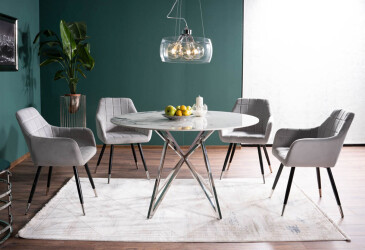 Stůl Murano 120 biały + 4 židle Nuxe Velvet světle šedý Bluvel 03