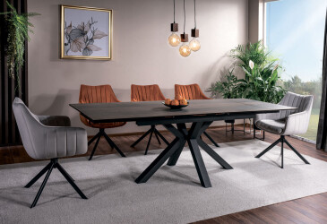 Stůl Columbus Keramický 160(240) + 5 židle Azalia Velvet šedý, skořice