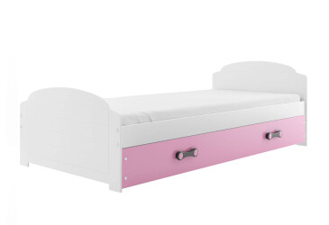 Postel Lili bílé, zásuvka růžový 90x200 cm s matrací
