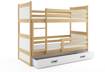 Patrová postel Rico borovice / bílá 90x200 cm s matrací