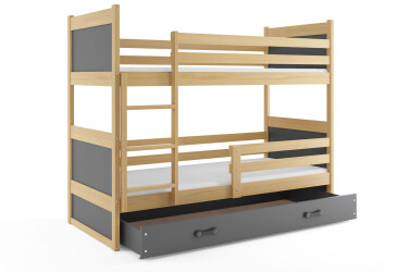 Patrová postel Rico borovice / grafit 90x200 cm s matrací