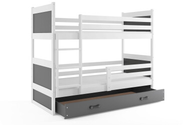 Patrová postel Rico bílé / grafit 90x200 cm s matrací
