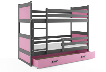 Patrová postel Rico grafit / růžový 90x200 cm s matrací