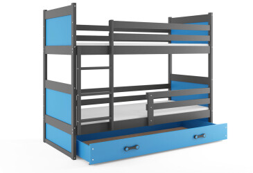 Patrová postel Rico grafit / modrý 90x200 cm s matrací