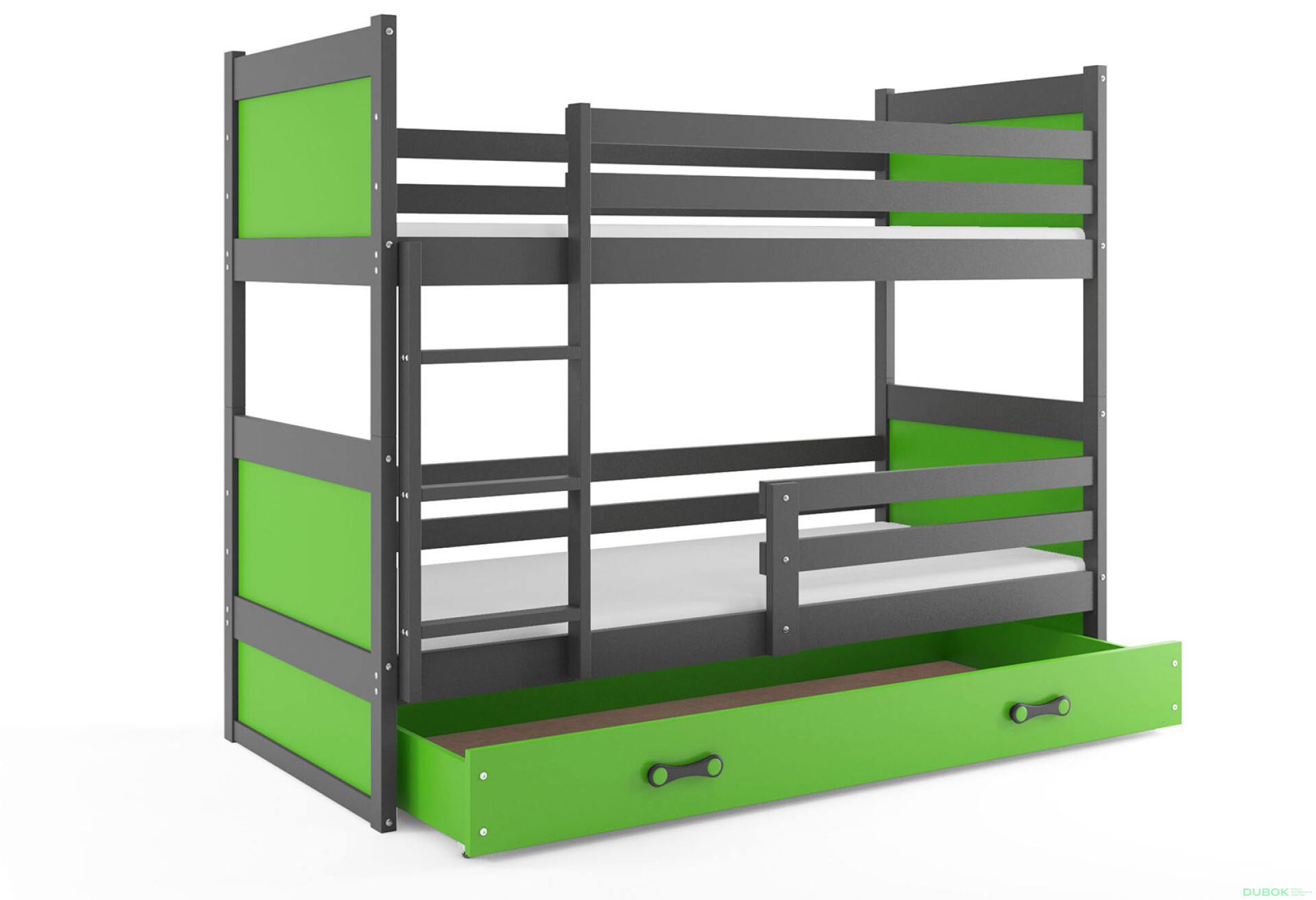 Фото 1 - Patrová postel Rico grafit / zelený 90x200 cm s matrací