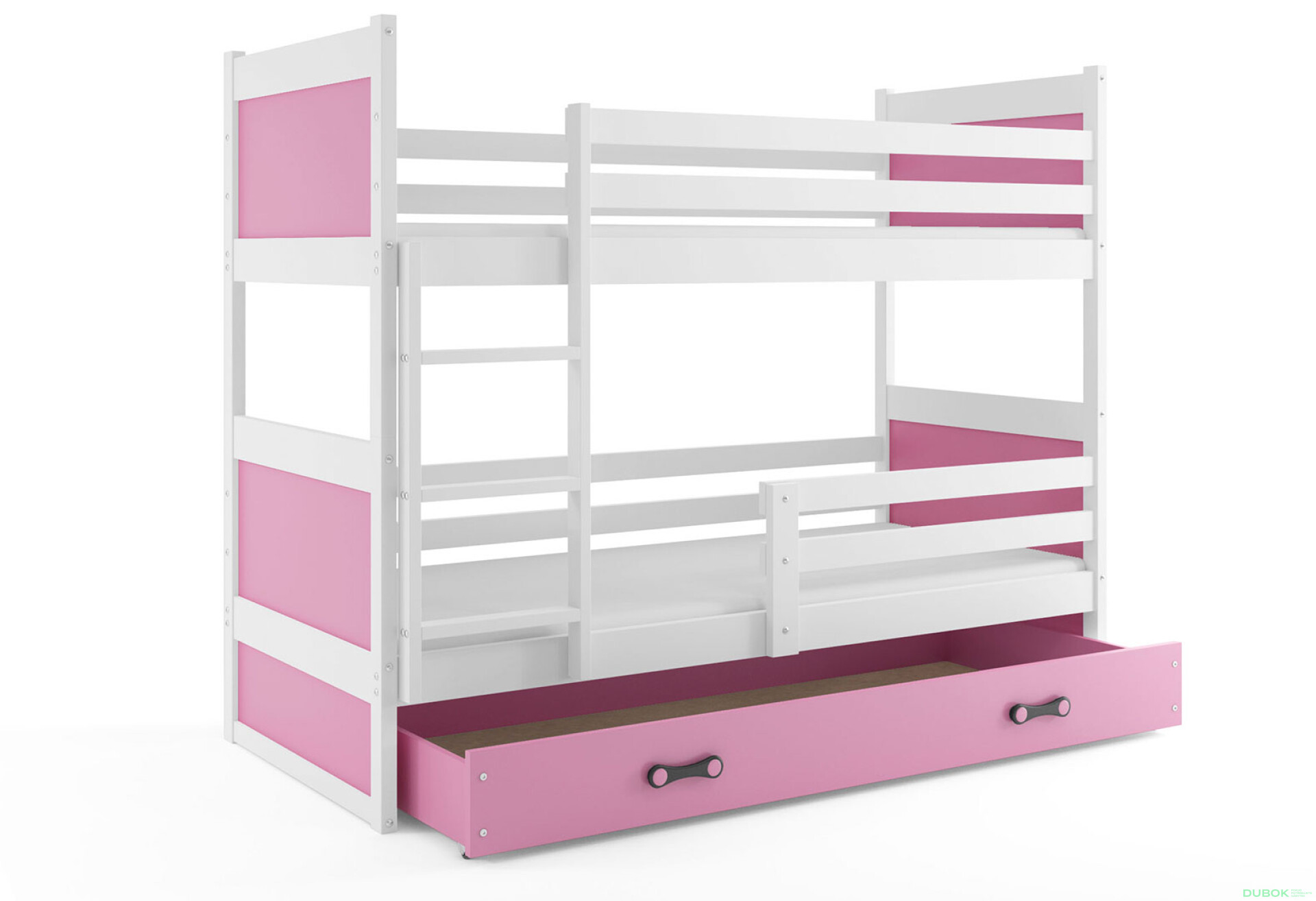 Фото 1 - Patrová postel Rico bílé / růžový 90x200 cm s matrací