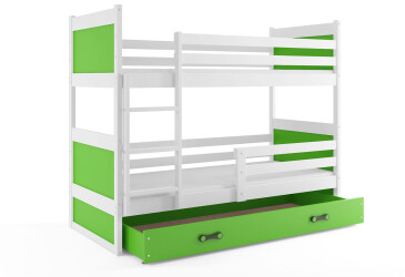 Patrová postel Rico bílé / zelený 90x200 cm s matrací