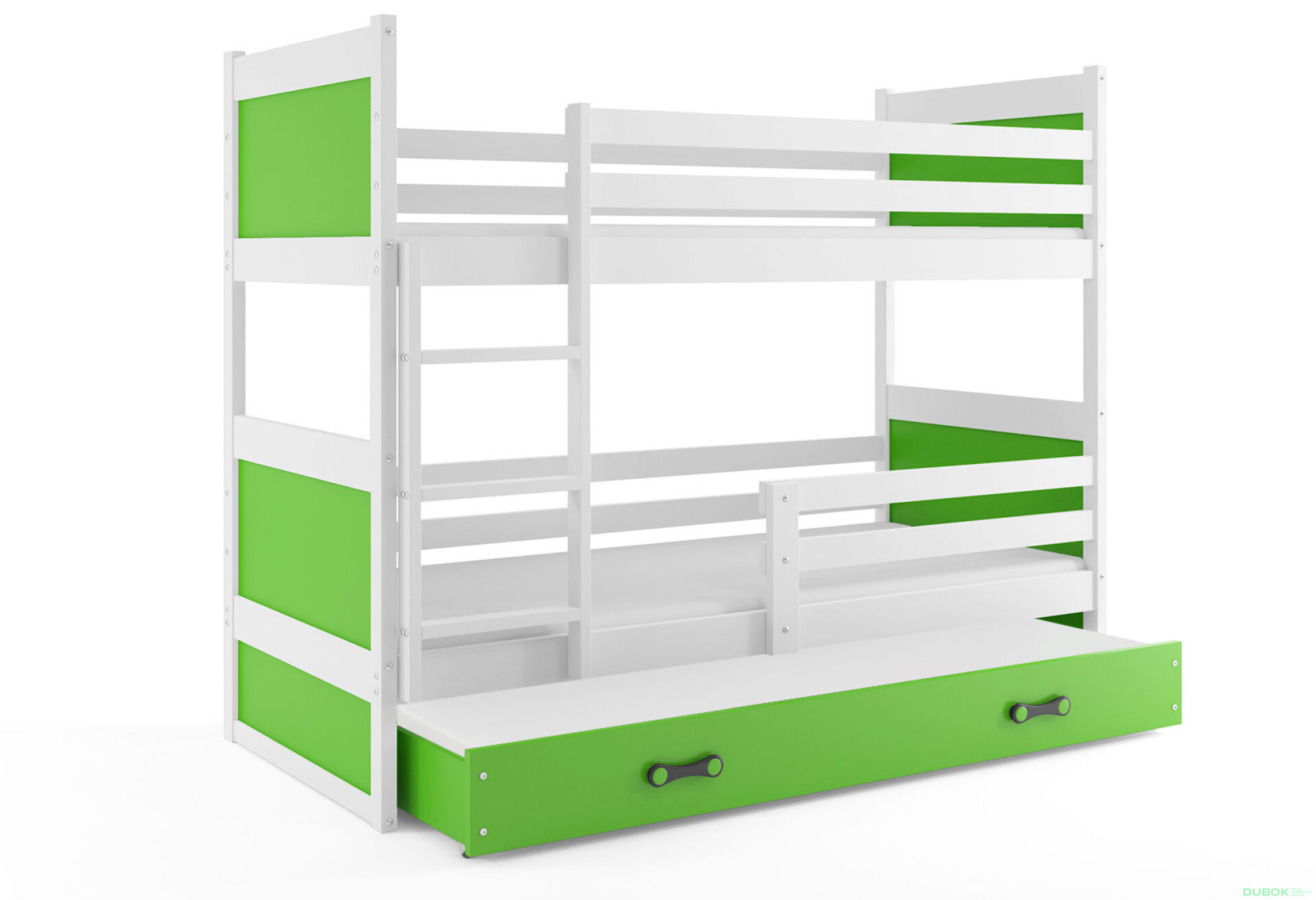 Фото 1 - Patrová postel Rico pro tři osoby bílé / zelený 90x200 cm s matrací