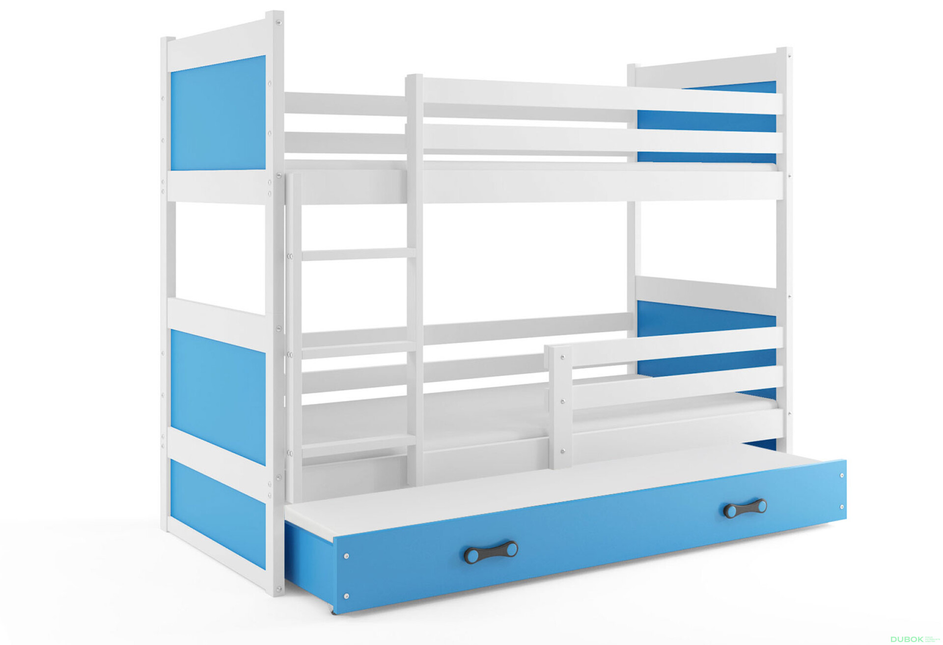Фото 1 - Patrová postel Rico pro tři osoby bílé / modrý 90x200 cm s matrací