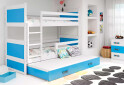 Фото 2 - Patrová postel Rico pro tři osoby bílé / modrý 90x200 cm s matrací