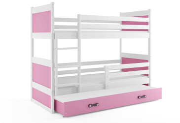 Patrová postel Rico pro tři osoby bílé / růžový 90x200 cm s matrací