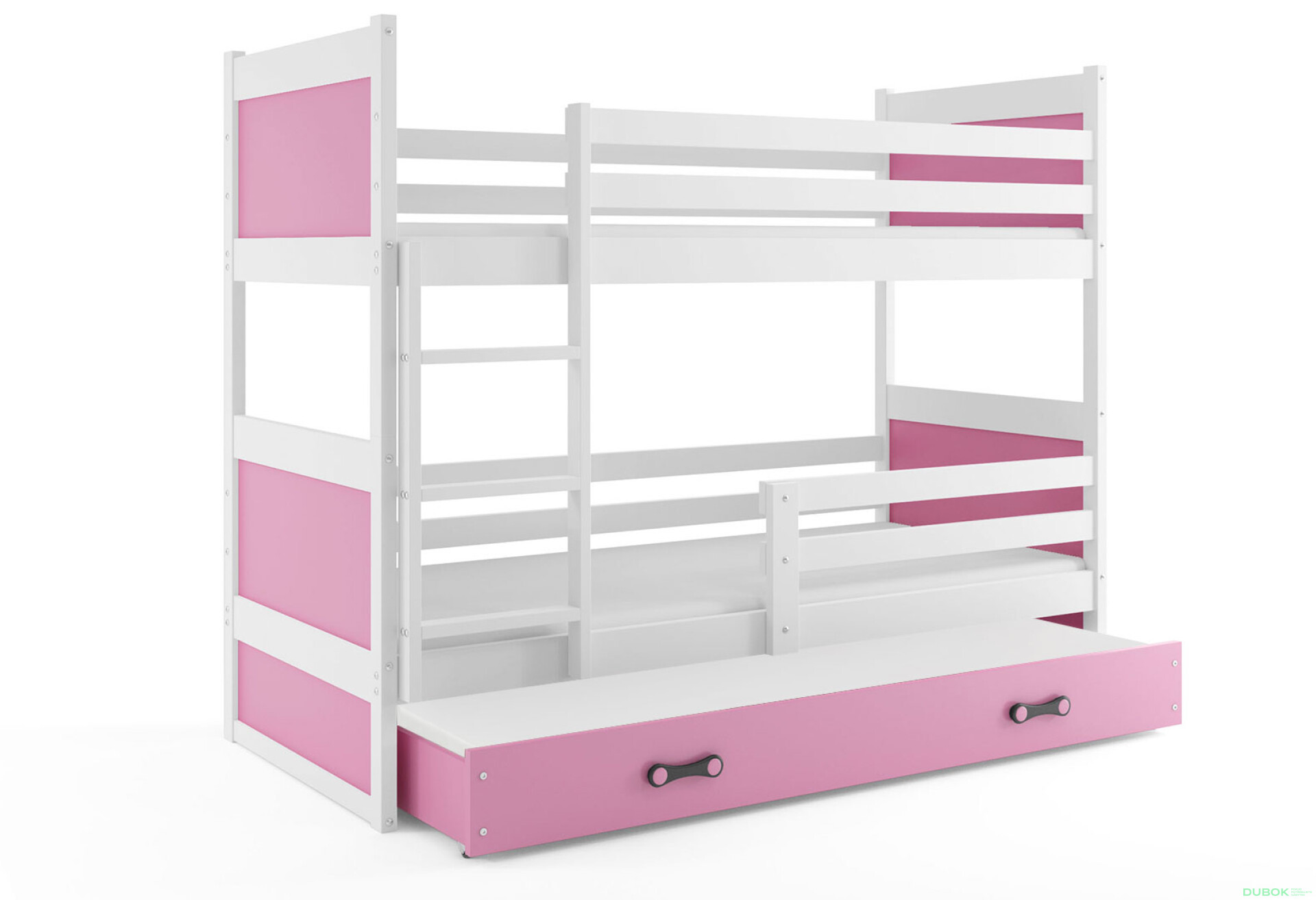 Фото 1 - Patrová postel Rico pro tři osoby bílé / růžový 90x200 cm s matrací