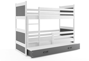 Patrová postel Rico pro tři osoby bílé / grafit 90x200 cm s matrací