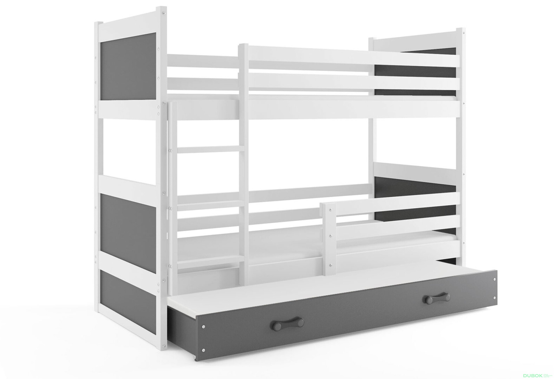 Фото 1 - Patrová postel Rico pro tři osoby bílé / grafit 90x200 cm s matrací