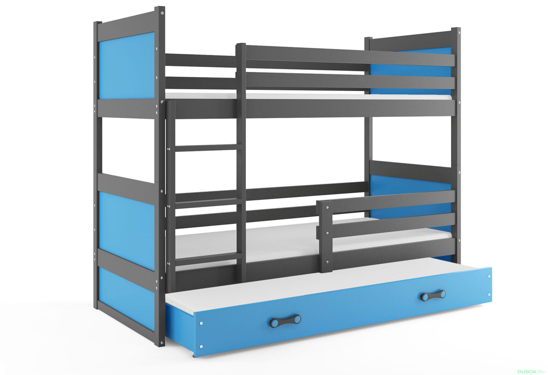 Фото 1 - Patrová postel Rico pro tři osoby grafit / modrý 90x200 cm s matrací