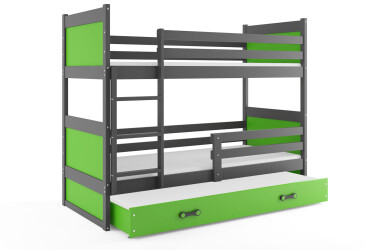 Patrová postel Rico pro tři osoby grafit / zelený 90x200 cm s matrací