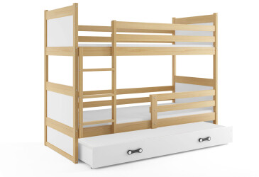 Patrová postel Rico pro tři osoby borovice / bílá 90x200 cm s matrací