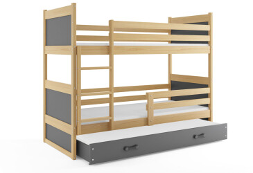 Patrová postel Rico pro tři osoby borovice / grafit 90x200 cm s matrací
