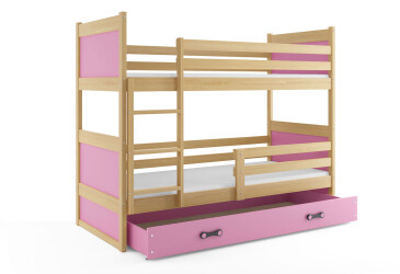 Patrová postel Rico borovice / růžový 90x200 cm s matrací
