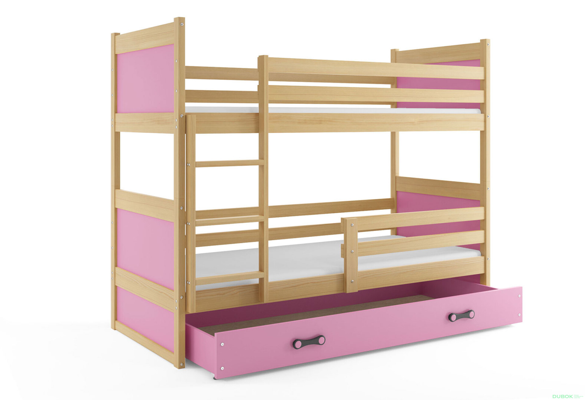 Фото 1 - Patrová postel Rico borovice / růžový 90x200 cm s matrací