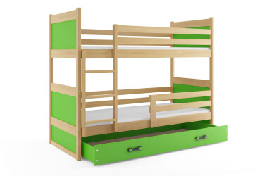 Patrová postel Rico borovice / zelený 90x200 cm s matrací