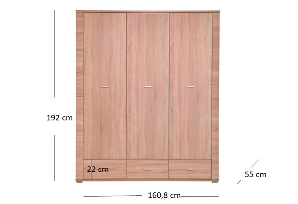 Skříň třídveřová se zásuvkami Gress 160x192x55 cm Dub sonoma